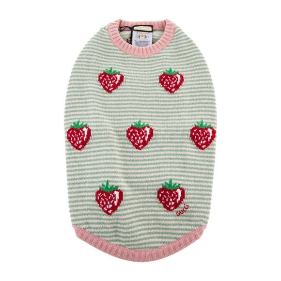 NWT Gucci Dog Strawberries Wool Pet Sweater Sz XS Pink - Picture 1 of 7